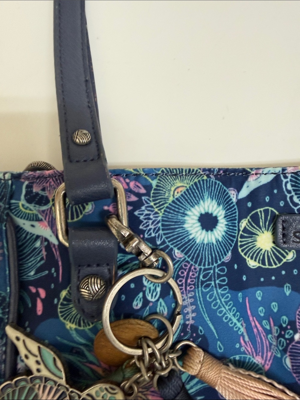 Sakroots Navy Multicolor Floral Tote with Tassel Charm - Picture 5 of 11